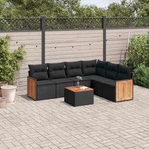 vidaXL, vidaXL 7-tlg. Garten-Sofagarnitur mit Kissen Schwarz Poly Rattan, vidaXL 7-tlg. Garten-Sofagarnitur mit Kissen Schwarz Poly Rattan