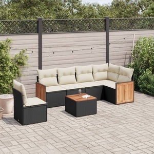 vidaXL, vidaXL 7-tlg. Garten-Sofagarnitur mit Kissen Schwarz Poly Rattan, vidaXL 7-tlg. Garten-Sofagarnitur mit Kissen Schwarz Poly Rattan