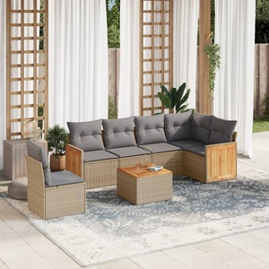 vidaXL, vidaXL 7-tlg. Garten-Sofagarnitur mit Kissen Beige Poly Rattan, vidaXL 7-tlg. Garten-Sofagarnitur mit Kissen Beige Poly Rattan
