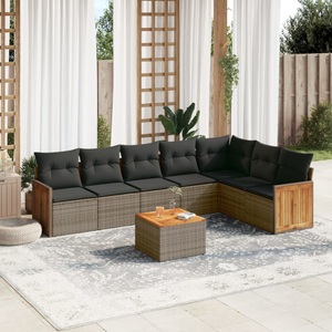 vidaXL, vidaXL 8-tlg. Garten-Sofagarnitur mit Kissen Grau Poly Rattan, vidaXL 8-tlg. Garten-Sofagarnitur mit Kissen Grau Poly Rattan