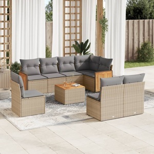 vidaXL, vidaXL 9-tlg. Garten-Sofagarnitur mit Kissen Beige Poly Rattan, vidaXL 9-tlg. Garten-Sofagarnitur mit Kissen Beige Poly Rattan