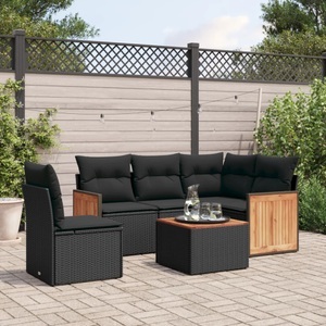 vidaXL, vidaXL 6-tlg. Garten-Sofagarnitur mit Kissen Schwarz Poly Rattan, vidaXL 6-tlg. Garten-Sofagarnitur mit Kissen Schwarz Poly Rattan