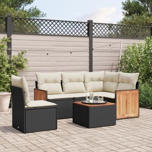 vidaXL, vidaXL 6-tlg. Garten-Sofagarnitur mit Kissen Schwarz Poly Rattan, vidaXL 6-tlg. Garten-Sofagarnitur mit Kissen Schwarz Poly Rattan