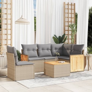 vidaXL, vidaXL 6-tlg. Garten-Sofagarnitur mit Kissen Beige Poly Rattan, vidaXL 6-tlg. Garten-Sofagarnitur mit Kissen Beige Poly Rattan