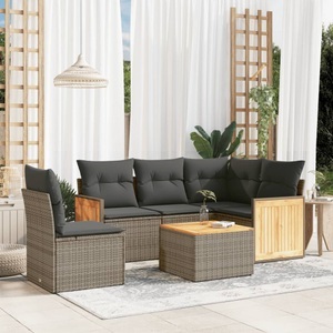 vidaXL, vidaXL 6-tlg. Garten-Sofagarnitur mit Kissen Grau Poly Rattan, vidaXL 6-tlg. Garten-Sofagarnitur mit Kissen Grau Poly Rattan
