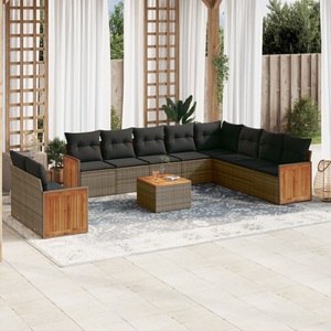 vidaXL, vidaXL 11-tlg. Garten-Sofagarnitur mit Kissen Grau Poly Rattan, vidaXL 11-tlg. Garten-Sofagarnitur mit Kissen Grau Poly Rattan