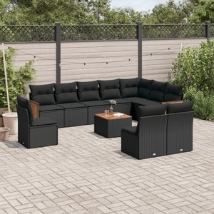 vidaXL, vidaXL 11-tlg. Garten-Sofagarnitur mit Kissen Schwarz Poly Rattan, vidaXL 11-tlg. Garten-Sofagarnitur mit Kissen Schwarz Poly Rattan