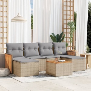 vidaXL, vidaXL 7-tlg. Garten-Sofagarnitur mit Kissen Beige Poly Rattan, vidaXL 7-tlg. Garten-Sofagarnitur mit Kissen Beige Poly Rattan