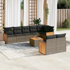 vidaXL, vidaXL 9-tlg. Garten-Sofagarnitur mit Kissen Grau Poly Rattan, vidaXL 9-tlg. Garten-Sofagarnitur mit Kissen Grau Poly Rattan