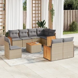 vidaXL, vidaXL 9-tlg. Garten-Sofagarnitur mit Kissen Beige Poly Rattan, vidaXL 9-tlg. Garten-Sofagarnitur mit Kissen Beige Poly Rattan