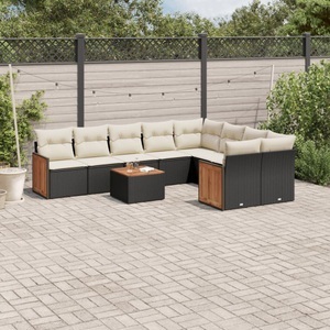 vidaXL, vidaXL 10-tlg. Garten-Sofagarnitur mit Kissen Schwarz Poly Rattan, vidaXL 10-tlg. Garten-Sofagarnitur mit Kissen Schwarz Poly Rattan
