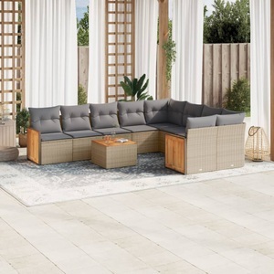 vidaXL, vidaXL 10-tlg. Garten-Sofagarnitur mit Kissen Beige Poly Rattan, vidaXL 10-tlg. Garten-Sofagarnitur mit Kissen Beige Poly Rattan