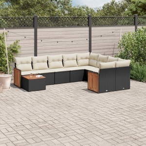 vidaXL, vidaXL 10-tlg. Garten-Sofagarnitur mit Kissen Schwarz Poly Rattan, vidaXL 10-tlg. Garten-Sofagarnitur mit Kissen Schwarz Poly Rattan