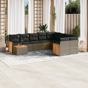 vidaXL, vidaXL 10-tlg. Garten-Sofagarnitur mit Kissen Grau Poly Rattan, vidaXL 10-tlg. Garten-Sofagarnitur mit Kissen Grau Poly Rattan