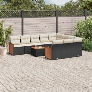 vidaXL, vidaXL 11-tlg. Garten-Sofagarnitur mit Kissen Schwarz Poly Rattan, vidaXL 11-tlg. Garten-Sofagarnitur mit Kissen Schwarz Poly Rattan
