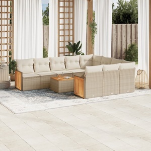 vidaXL, vidaXL 11-tlg. Garten-Sofagarnitur mit Kissen Beige Poly Rattan, vidaXL 11-tlg. Garten-Sofagarnitur mit Kissen Beige Poly Rattan