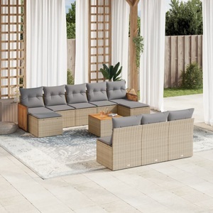 vidaXL, vidaXL 11-tlg. Garten-Sofagarnitur mit Kissen Beige Poly Rattan, vidaXL 11-tlg. Garten-Sofagarnitur mit Kissen Beige Poly Rattan