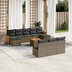 vidaXL, vidaXL 11-tlg. Garten-Sofagarnitur mit Kissen Grau Poly Rattan, vidaXL 11-tlg. Garten-Sofagarnitur mit Kissen Grau Poly Rattan