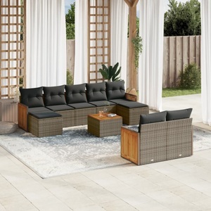 vidaXL, vidaXL 10-tlg. Garten-Sofagarnitur mit Kissen Grau Poly Rattan, vidaXL 10-tlg. Garten-Sofagarnitur mit Kissen Grau Poly Rattan