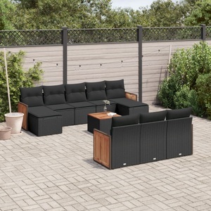 vidaXL, vidaXL 11-tlg. Garten-Sofagarnitur mit Kissen Schwarz Poly Rattan, vidaXL 11-tlg. Garten-Sofagarnitur mit Kissen Schwarz Poly Rattan