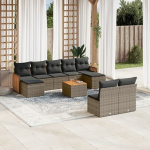vidaXL, vidaXL 10-tlg. Garten-Sofagarnitur mit Kissen Grau Poly Rattan, vidaXL 10-tlg. Garten-Sofagarnitur mit Kissen Grau Poly Rattan