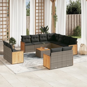 vidaXL, vidaXL 12-tlg. Garten-Sofagarnitur mit Kissen Grau Poly Rattan, vidaXL 12-tlg. Garten-Sofagarnitur mit Kissen Grau Poly Rattan
