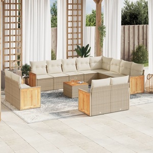 vidaXL, vidaXL 13-tlg. Garten-Sofagarnitur mit Kissen Beige Poly Rattan, vidaXL 13-tlg. Garten-Sofagarnitur mit Kissen Beige Poly Rattan