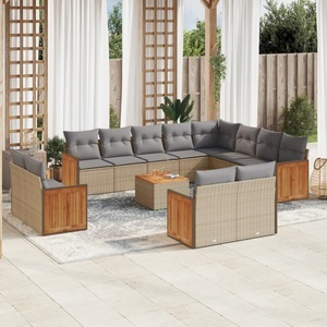 vidaXL, vidaXL 13-tlg. Garten-Sofagarnitur mit Kissen Beige Poly Rattan, vidaXL 13-tlg. Garten-Sofagarnitur mit Kissen Beige Poly Rattan