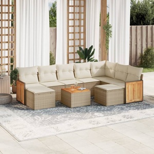 vidaXL, vidaXL 10-tlg. Garten-Sofagarnitur mit Kissen Beige Poly Rattan, vidaXL 10-tlg. Garten-Sofagarnitur mit Kissen Beige Poly Rattan