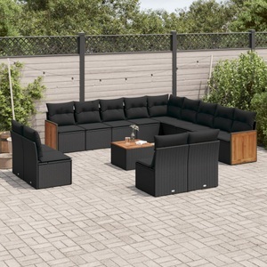 vidaXL, vidaXL 14-tlg. Garten-Sofagarnitur mit Kissen Schwarz Poly Rattan, vidaXL 14-tlg. Garten-Sofagarnitur mit Kissen Schwarz Poly Rattan