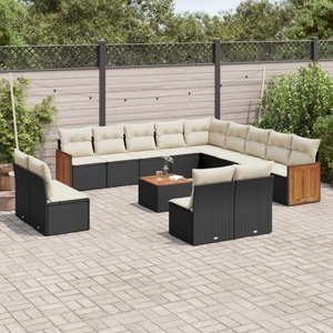 vidaXL, vidaXL 14-tlg. Garten-Sofagarnitur mit Kissen Schwarz Poly Rattan, vidaXL 14-tlg. Garten-Sofagarnitur mit Kissen Schwarz Poly Rattan