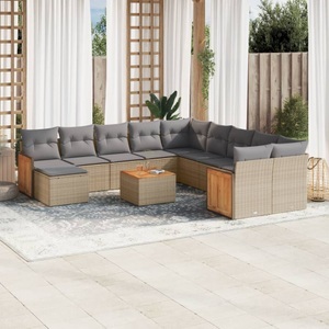 vidaXL, vidaXL 12-tlg. Garten-Sofagarnitur mit Kissen Beige Poly Rattan, vidaXL 12-tlg. Garten-Sofagarnitur mit Kissen Beige Poly Rattan