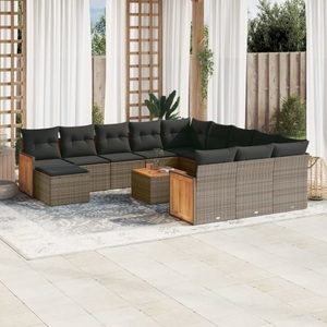 vidaXL, vidaXL 13-tlg. Garten-Sofagarnitur mit Kissen Grau Poly Rattan, vidaXL 13-tlg. Garten-Sofagarnitur mit Kissen Grau Poly Rattan