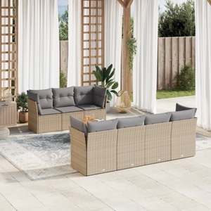 vidaXL, vidaXL 8-tlg. Garten-Sofagarnitur mit Kissen Beige Poly Rattan, vidaXL 8-tlg. Garten-Sofagarnitur mit Kissen Beige Poly Rattan