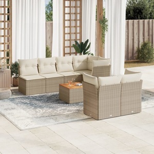vidaXL, vidaXL 8-tlg. Garten-Sofagarnitur mit Kissen Beige Poly Rattan, vidaXL 8-tlg. Garten-Sofagarnitur mit Kissen Beige Poly Rattan