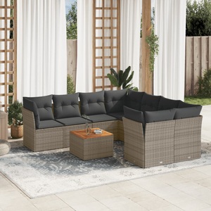 vidaXL, vidaXL 9-tlg. Garten-Sofagarnitur mit Kissen Grau Poly Rattan, vidaXL 9-tlg. Garten-Sofagarnitur mit Kissen Grau Poly Rattan