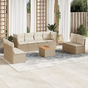 vidaXL, vidaXL 9-tlg. Garten-Sofagarnitur mit Kissen Beige Poly Rattan, vidaXL 9-tlg. Garten-Sofagarnitur mit Kissen Beige Poly Rattan