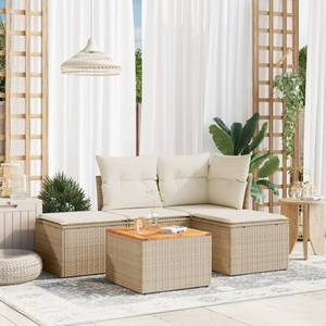 vidaXL, vidaXL 5-tlg. Garten-Sofagarnitur mit Kissen Beige Poly Rattan, vidaXL 5-tlg. Garten-Sofagarnitur mit Kissen Beige Poly Rattan