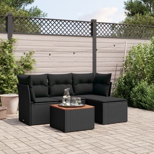 vidaXL, vidaXL 5-tlg. Garten-Sofagarnitur mit Kissen Schwarz Poly Rattan, vidaXL 5-tlg. Garten-Sofagarnitur mit Kissen Schwarz Poly Rattan