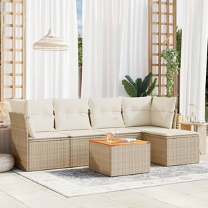 vidaXL, vidaXL 6-tlg. Garten-Sofagarnitur mit Kissen Beige Poly Rattan, vidaXL 6-tlg. Garten-Sofagarnitur mit Kissen Beige Poly Rattan