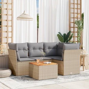 vidaXL, vidaXL 5-tlg. Garten-Sofagarnitur mit Kissen Beige Poly Rattan, vidaXL 5-tlg. Garten-Sofagarnitur mit Kissen Beige Poly Rattan