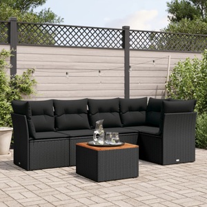 vidaXL, vidaXL 6-tlg. Garten-Sofagarnitur mit Kissen Schwarz Poly Rattan, vidaXL 6-tlg. Garten-Sofagarnitur mit Kissen Schwarz Poly Rattan