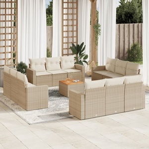 vidaXL, vidaXL 13-tlg. Garten-Sofagarnitur mit Kissen Beige Poly Rattan, vidaXL 13-tlg. Garten-Sofagarnitur mit Kissen Beige Poly Rattan