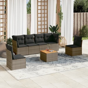 vidaXL, vidaXL 7-tlg. Garten-Sofagarnitur mit Kissen Grau Poly Rattan, vidaXL 7-tlg. Garten-Sofagarnitur mit Kissen Grau Poly Rattan