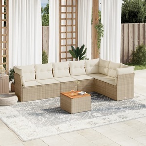 vidaXL, vidaXL 8-tlg. Garten-Sofagarnitur mit Kissen Beige Poly Rattan, vidaXL 8-tlg. Garten-Sofagarnitur mit Kissen Beige Poly Rattan