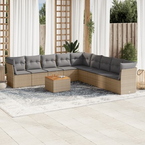 vidaXL, vidaXL 10-tlg. Garten-Sofagarnitur mit Kissen Beige Poly Rattan, vidaXL 10-tlg. Garten-Sofagarnitur mit Kissen Beige Poly Rattan
