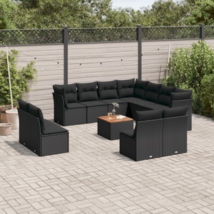 vidaXL, vidaXL 12-tlg. Garten-Sofagarnitur mit Kissen Schwarz Poly Rattan, vidaXL 12-tlg. Garten-Sofagarnitur mit Kissen Schwarz Poly Rattan