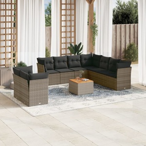 vidaXL, vidaXL 10-tlg. Garten-Sofagarnitur mit Kissen Grau Poly Rattan, vidaXL 10-tlg. Garten-Sofagarnitur mit Kissen Grau Poly Rattan