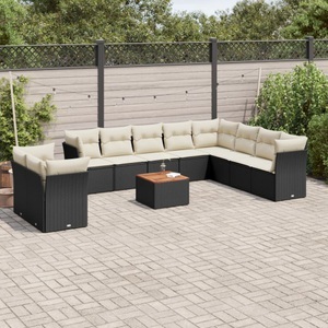 vidaXL, vidaXL 11-tlg. Garten-Sofagarnitur mit Kissen Schwarz Poly Rattan, vidaXL 11-tlg. Garten-Sofagarnitur mit Kissen Schwarz Poly Rattan