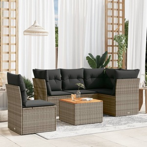 vidaXL, vidaXL 6-tlg. Garten-Sofagarnitur mit Kissen Grau Poly Rattan, vidaXL 6-tlg. Garten-Sofagarnitur mit Kissen Grau Poly Rattan